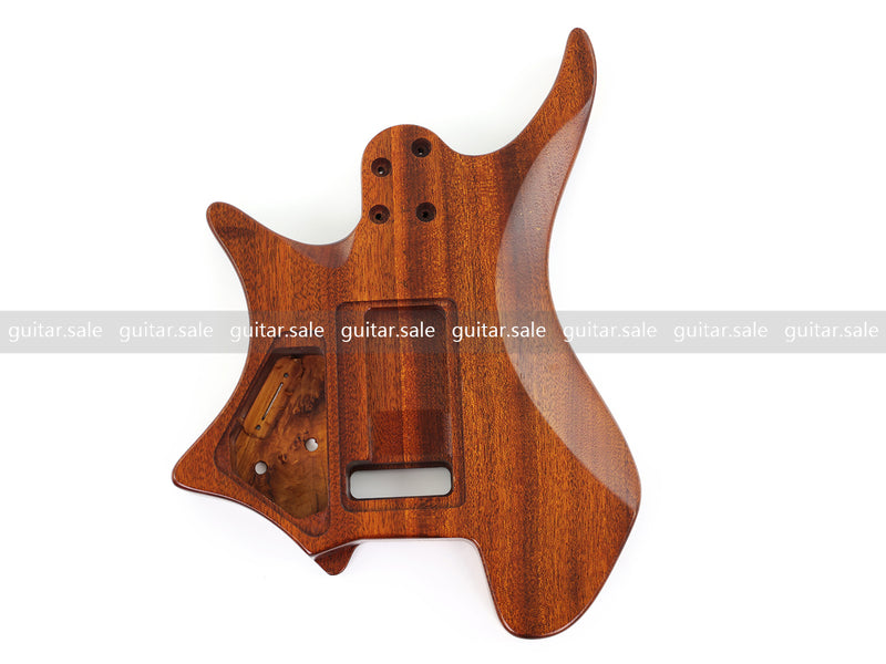 One-of-a-Kind Burl Wood Veneer Epoxy Resin Headless Electric Guitar Body (HBE-003)