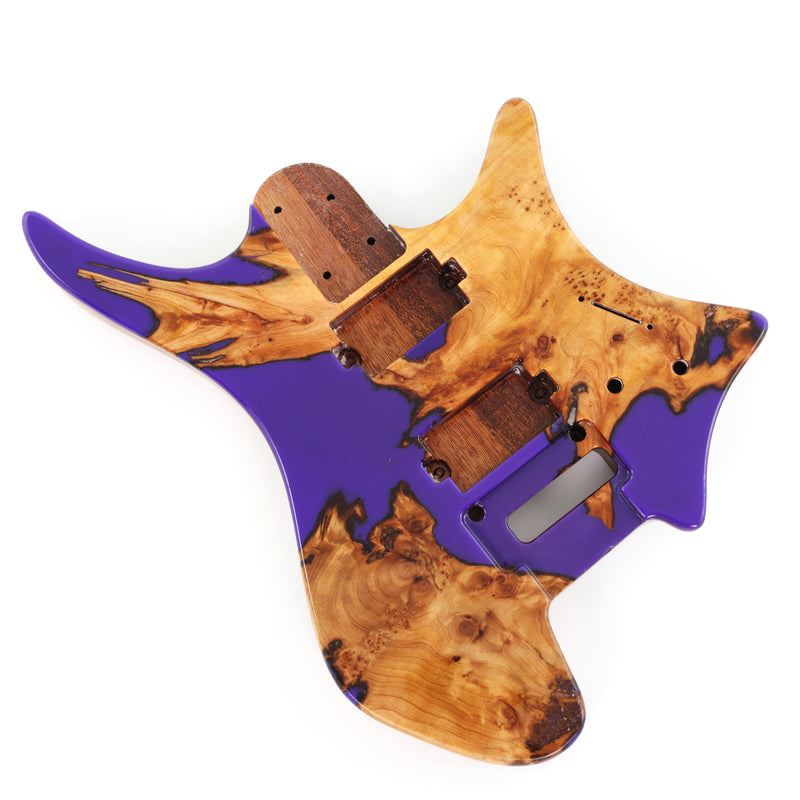 One-of-a-Kind Burl Wood Veneer Epoxy Resin Headless Electric Guitar Body (HBE-004)