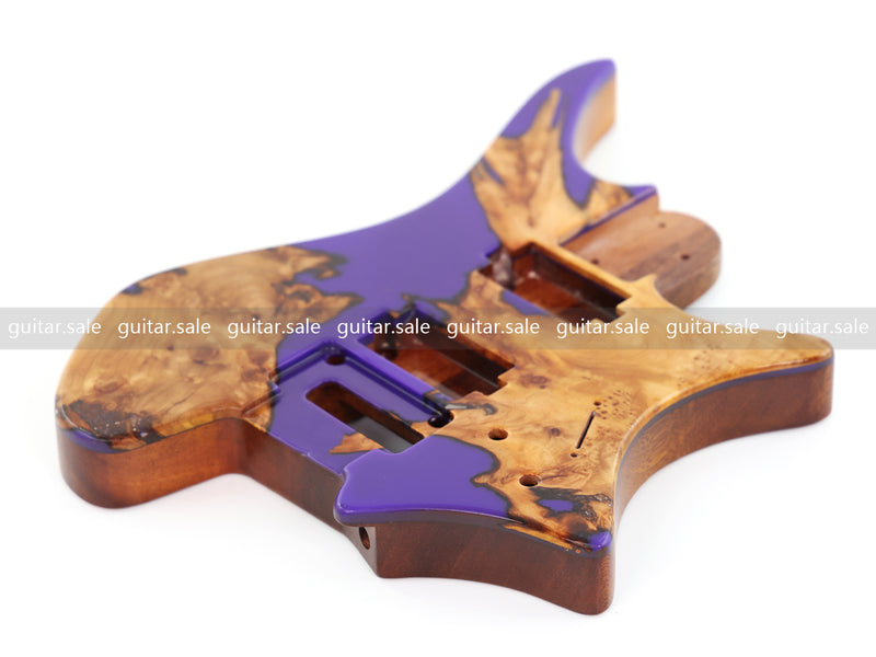 One-of-a-Kind Burl Wood Veneer Epoxy Resin Headless Electric Guitar Body (HBE-004)