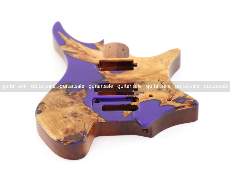 One-of-a-Kind Burl Wood Veneer Epoxy Resin Headless Electric Guitar Body (HBE-004)