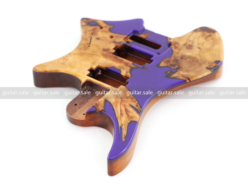 One-of-a-Kind Burl Wood Veneer Epoxy Resin Headless Electric Guitar Body (HBE-004)