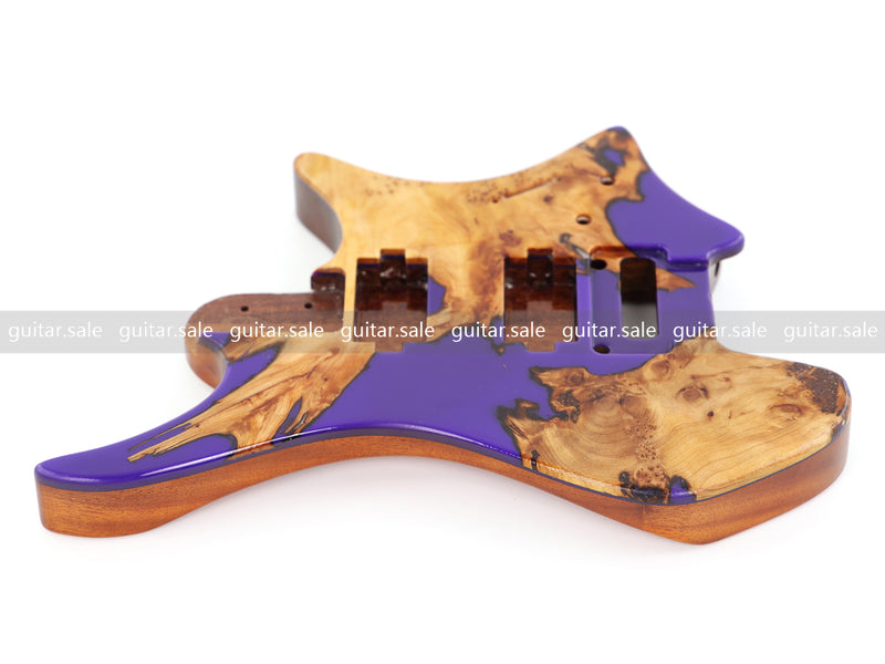 One-of-a-Kind Burl Wood Veneer Epoxy Resin Headless Electric Guitar Body (HBE-004)