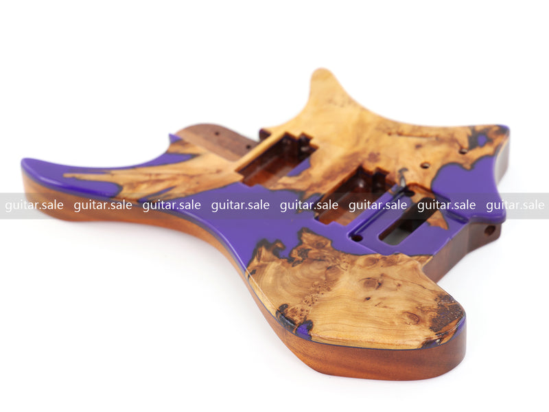 One-of-a-Kind Burl Wood Veneer Epoxy Resin Headless Electric Guitar Body (HBE-004)