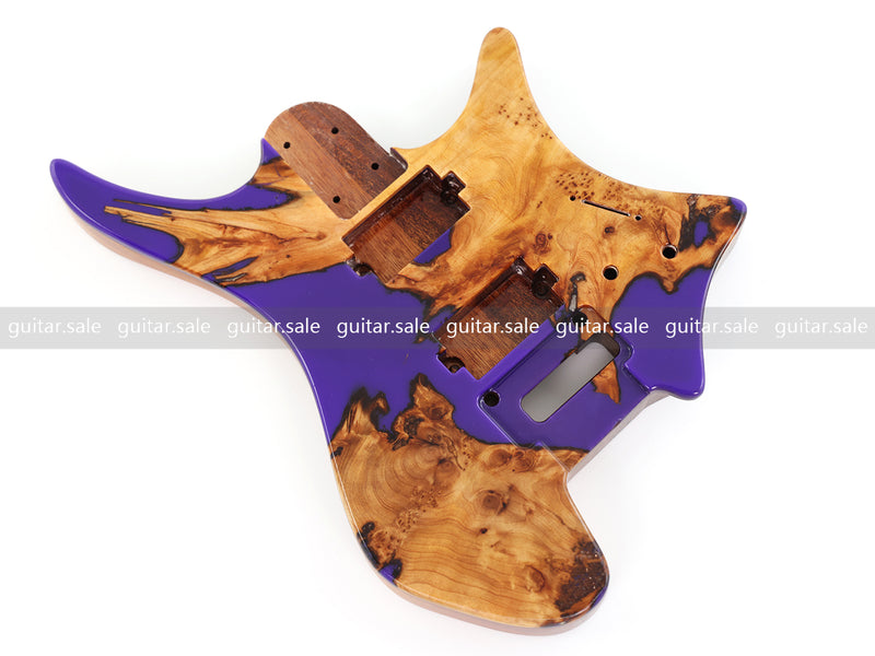 One-of-a-Kind Burl Wood Veneer Epoxy Resin Headless Electric Guitar Body (HBE-004)