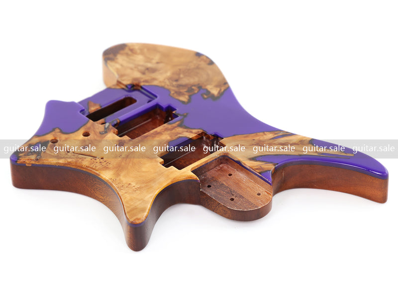 One-of-a-Kind Burl Wood Veneer Epoxy Resin Headless Electric Guitar Body (HBE-004)