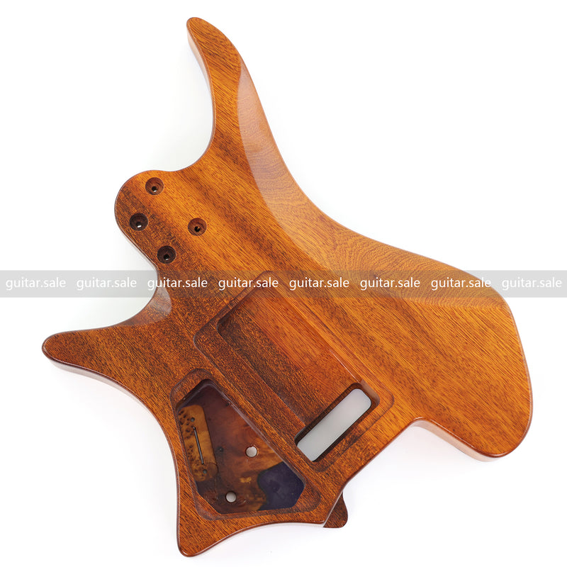 One-of-a-Kind Burl Wood Veneer Epoxy Resin Headless Electric Guitar Body (HBE-004)
