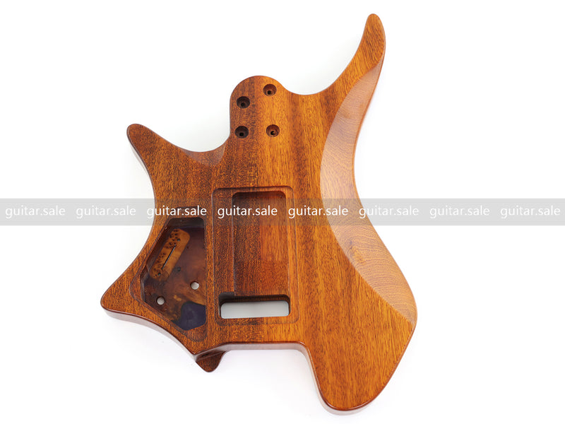 One-of-a-Kind Burl Wood Veneer Epoxy Resin Headless Electric Guitar Body (HBE-004)