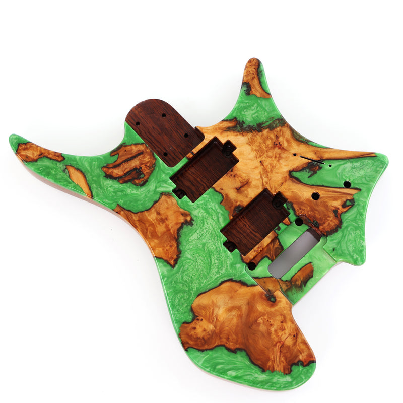 One-of-a-Kind Burl Wood Veneer Epoxy Resin Headless Electric Guitar Body (HBE-005)