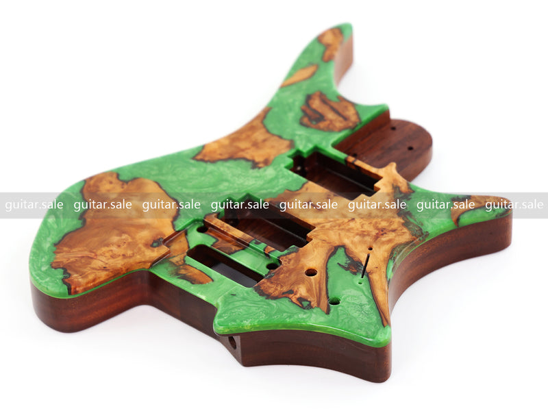 One-of-a-Kind Burl Wood Veneer Epoxy Resin Headless Electric Guitar Body (HBE-005)