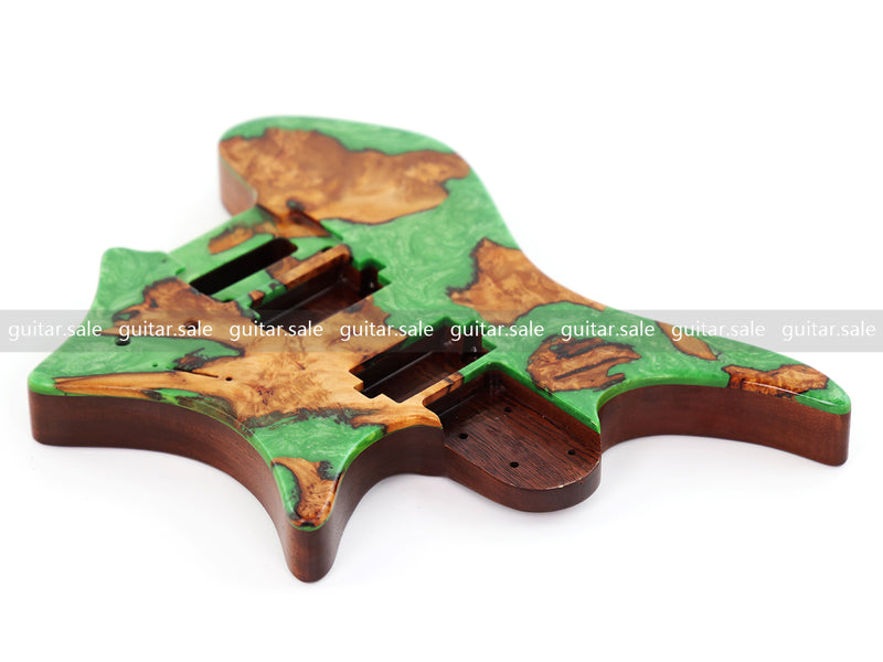 One-of-a-Kind Burl Wood Veneer Epoxy Resin Headless Electric Guitar Body (HBE-005)
