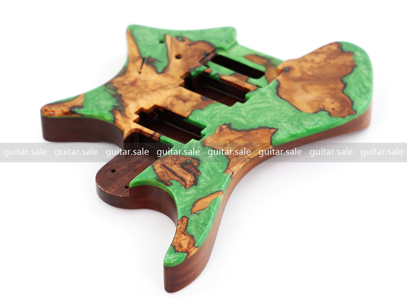 One-of-a-Kind Burl Wood Veneer Epoxy Resin Headless Electric Guitar Body (HBE-005)