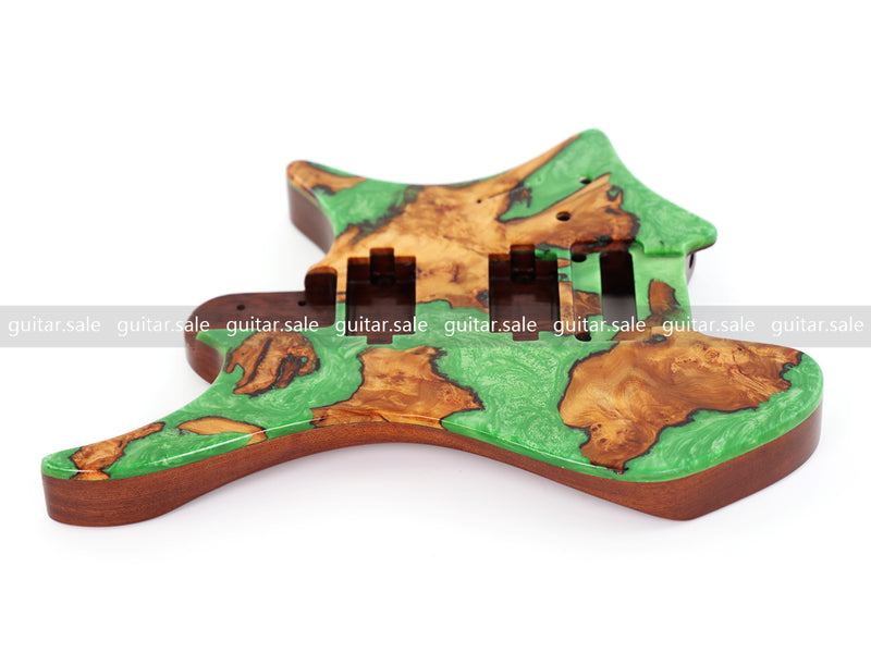 One-of-a-Kind Burl Wood Veneer Epoxy Resin Headless Electric Guitar Body (HBE-005)