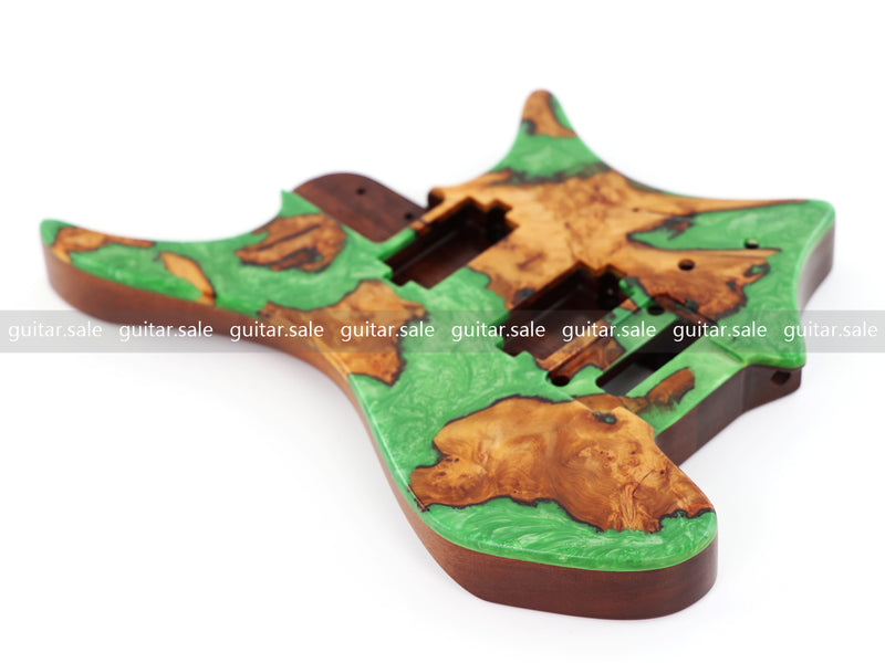 One-of-a-Kind Burl Wood Veneer Epoxy Resin Headless Electric Guitar Body (HBE-005)