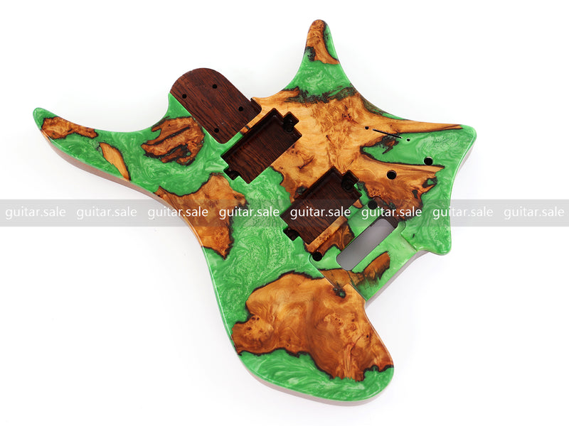 One-of-a-Kind Burl Wood Veneer Epoxy Resin Headless Electric Guitar Body (HBE-005)