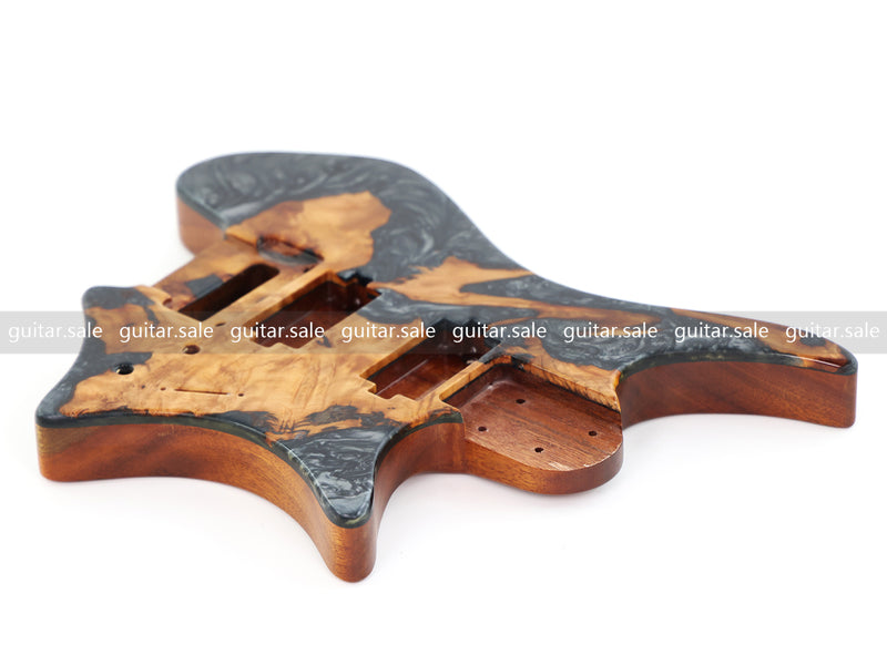 One-of-a-Kind Burl Wood Veneer Epoxy Resin Headless Electric Guitar Body (HBE-006)