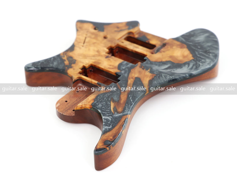 One-of-a-Kind Burl Wood Veneer Epoxy Resin Headless Electric Guitar Body (HBE-006)