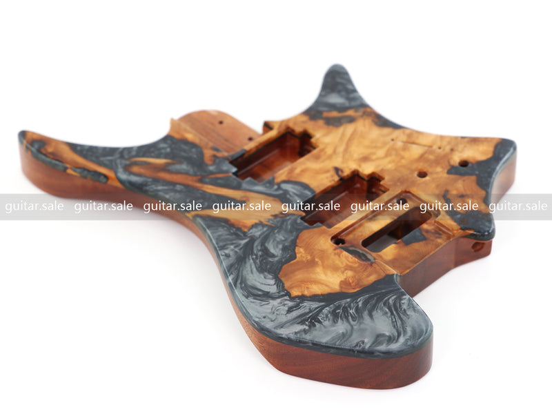 One-of-a-Kind Burl Wood Veneer Epoxy Resin Headless Electric Guitar Body (HBE-006)