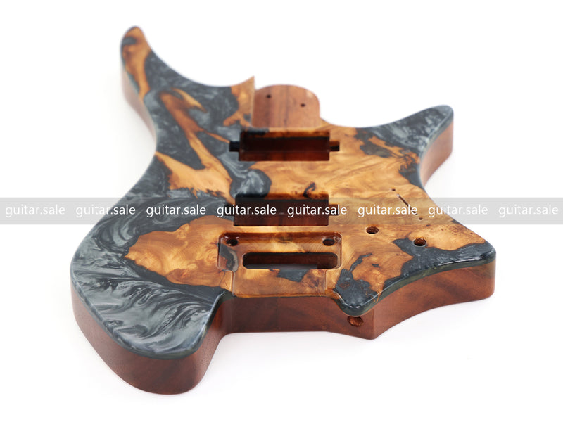One-of-a-Kind Burl Wood Veneer Epoxy Resin Headless Electric Guitar Body (HBE-006)