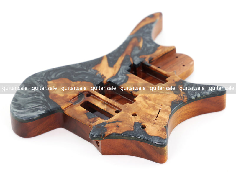 One-of-a-Kind Burl Wood Veneer Epoxy Resin Headless Electric Guitar Body (HBE-006)