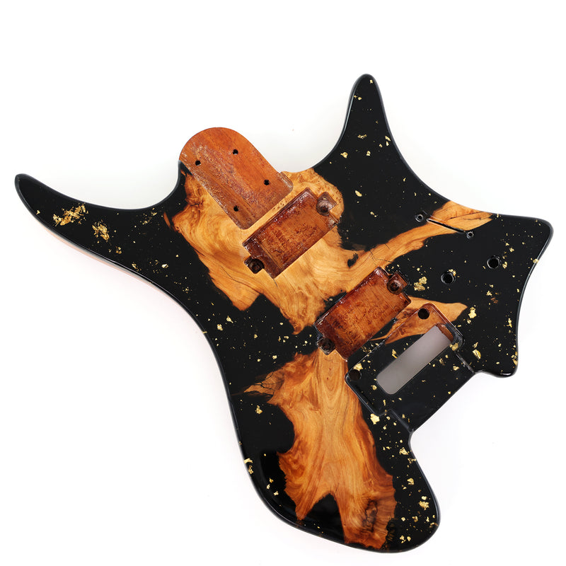 One-of-a-Kind Burl Wood Veneer Epoxy Resin Headless Electric Guitar Body (HBE-007)
