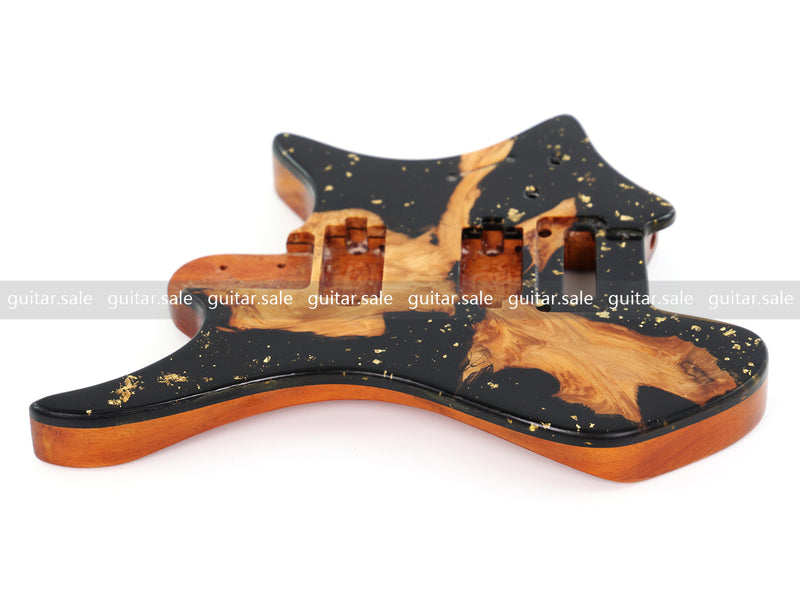 One-of-a-Kind Burl Wood Veneer Epoxy Resin Headless Electric Guitar Body (HBE-007)