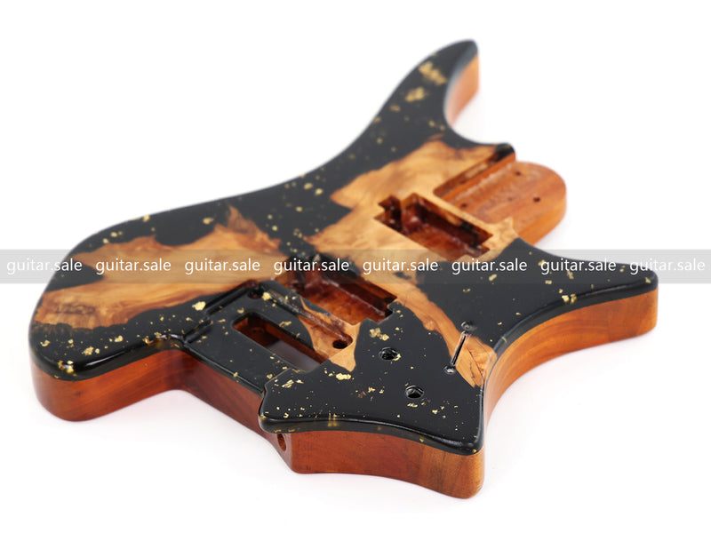 One-of-a-Kind Burl Wood Veneer Epoxy Resin Headless Electric Guitar Body (HBE-007)