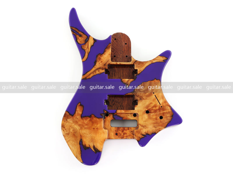 One-of-a-Kind Burl Wood Veneer Epoxy Resin Headless Electric Guitar Body (HBE-008)