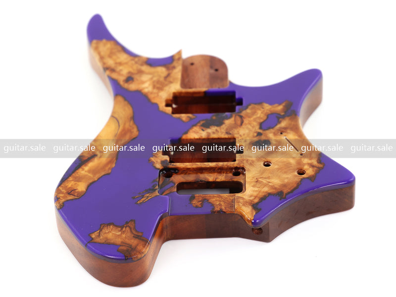 One-of-a-Kind Burl Wood Veneer Epoxy Resin Headless Electric Guitar Body (HBE-011)