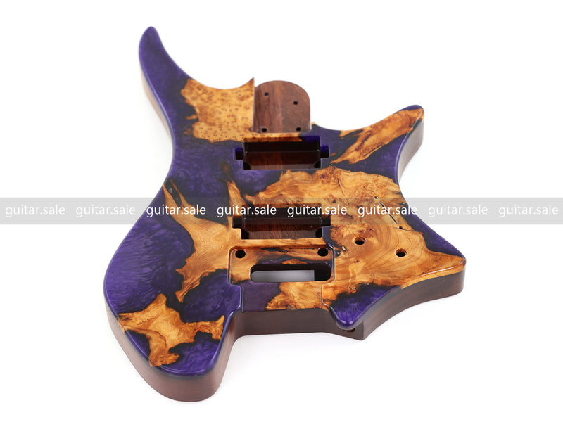 One-of-a-Kind Burl Wood Veneer Epoxy Resin Headless Electric Guitar Body (HBE-012)