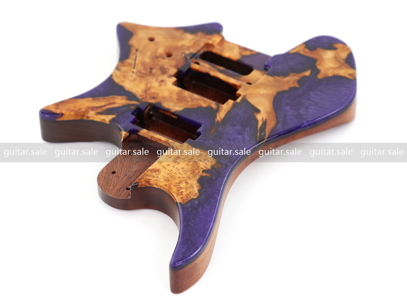 One-of-a-Kind Burl Wood Veneer Epoxy Resin Headless Electric Guitar Body (HBE-012)