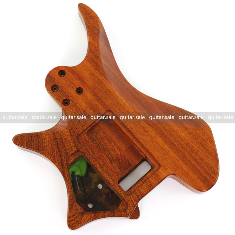 One-of-a-Kind Burl Wood Veneer Epoxy Resin Headless Electric Guitar Body (HBE-013)