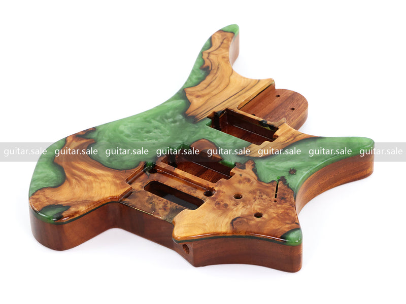One-of-a-Kind Burl Wood Veneer Epoxy Resin Headless Electric Guitar Body (HBE-013)