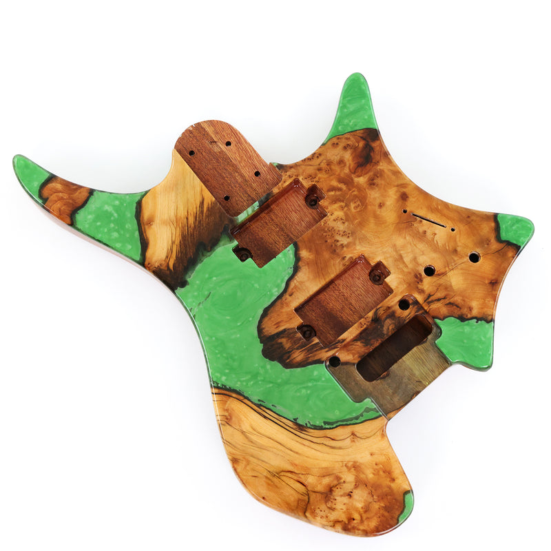 One-of-a-Kind Burl Wood Veneer Epoxy Resin Headless Electric Guitar Body (HBE-014)