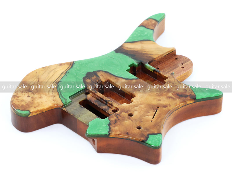 One-of-a-Kind Burl Wood Veneer Epoxy Resin Headless Electric Guitar Body (HBE-014)