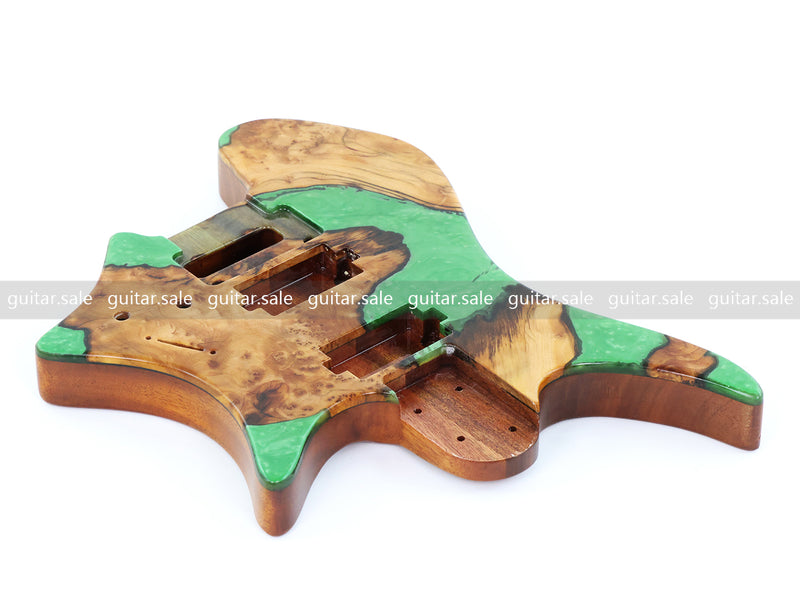 One-of-a-Kind Burl Wood Veneer Epoxy Resin Headless Electric Guitar Body (HBE-014)