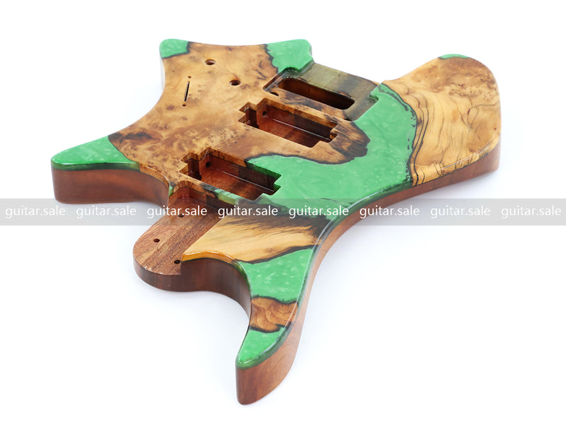 One-of-a-Kind Burl Wood Veneer Epoxy Resin Headless Electric Guitar Body (HBE-014)