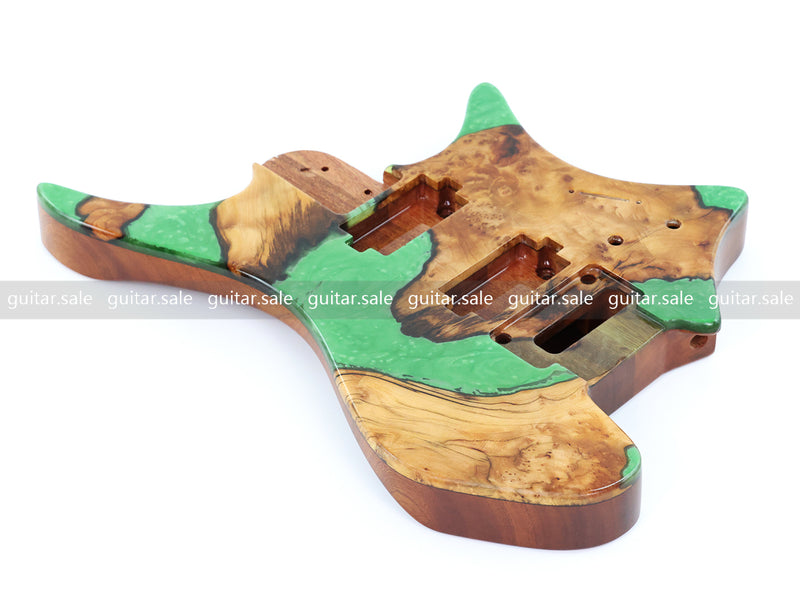 One-of-a-Kind Burl Wood Veneer Epoxy Resin Headless Electric Guitar Body (HBE-014)