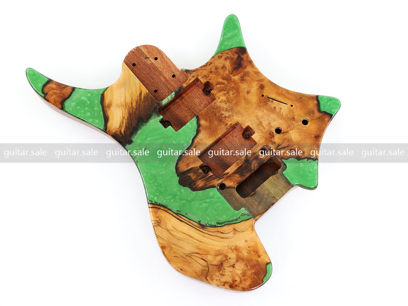 One-of-a-Kind Burl Wood Veneer Epoxy Resin Headless Electric Guitar Body (HBE-014)