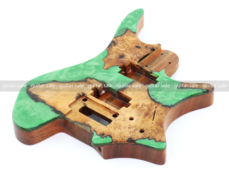 One-of-a-Kind Burl Wood Veneer Epoxy Resin Headless Electric Guitar Body (HBE-016)