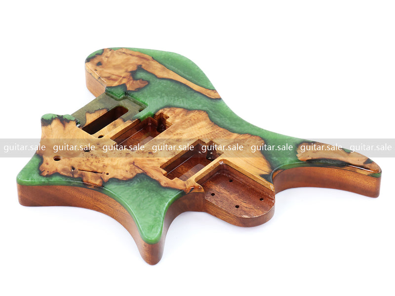 One-of-a-Kind Burl Wood Veneer Epoxy Resin Headless Electric Guitar Body (HBE-017)