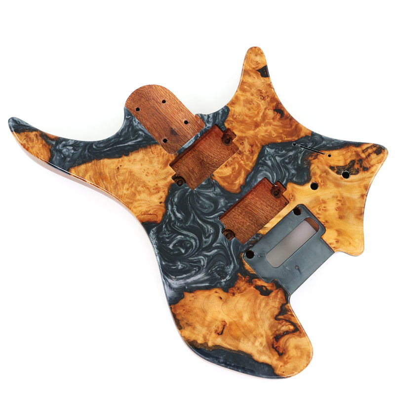 One-of-a-Kind Burl Wood Veneer Epoxy Resin Headless Electric Guitar Body (HBE-018)