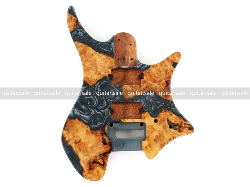 One-of-a-Kind Burl Wood Veneer Epoxy Resin Headless Electric Guitar Body (HBE-018)