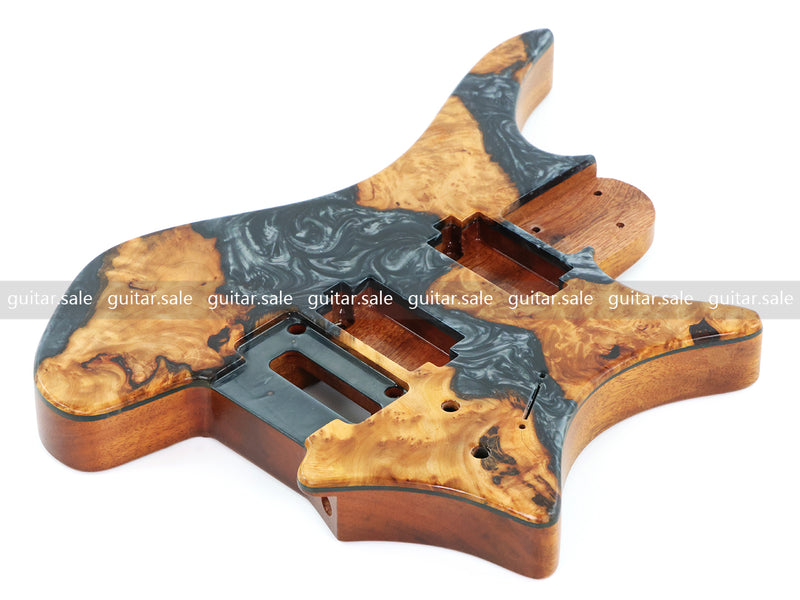 One-of-a-Kind Burl Wood Veneer Epoxy Resin Headless Electric Guitar Body (HBE-018)