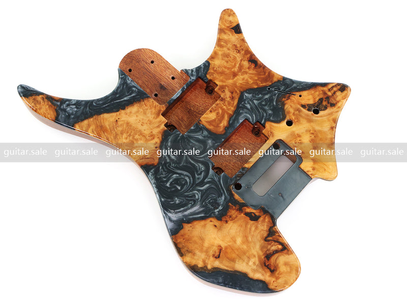 One-of-a-Kind Burl Wood Veneer Epoxy Resin Headless Electric Guitar Body (HBE-018)