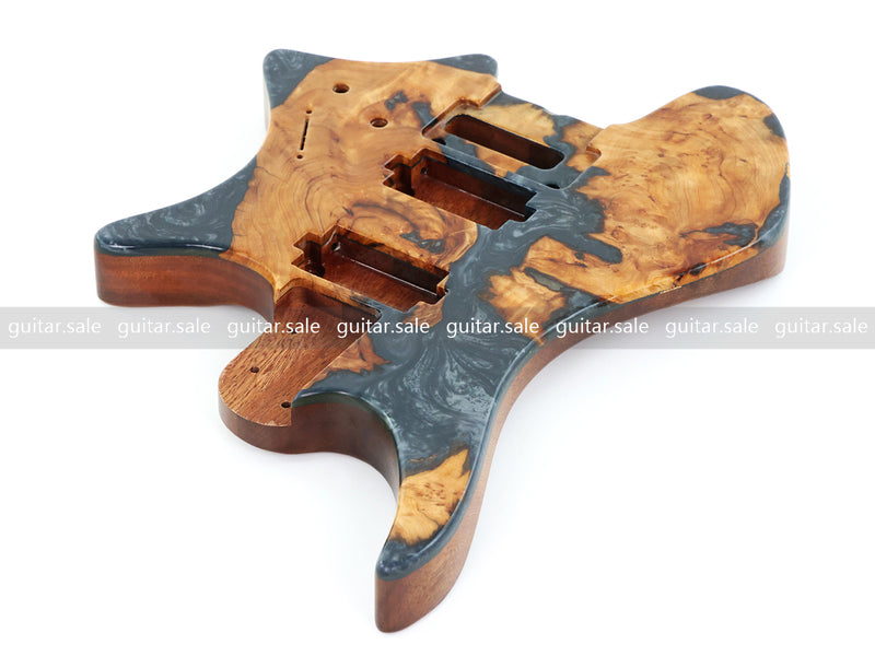 One-of-a-Kind Burl Wood Veneer Epoxy Resin Headless Electric Guitar Body (HBE-019)
