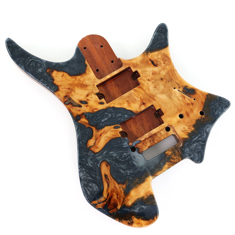 One-of-a-Kind Burl Wood Veneer Epoxy Resin Headless Electric Guitar Body (HBE-020)