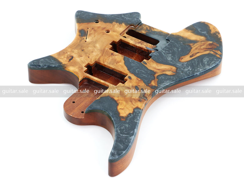 One-of-a-Kind Burl Wood Veneer Epoxy Resin Headless Electric Guitar Body (HBE-020)