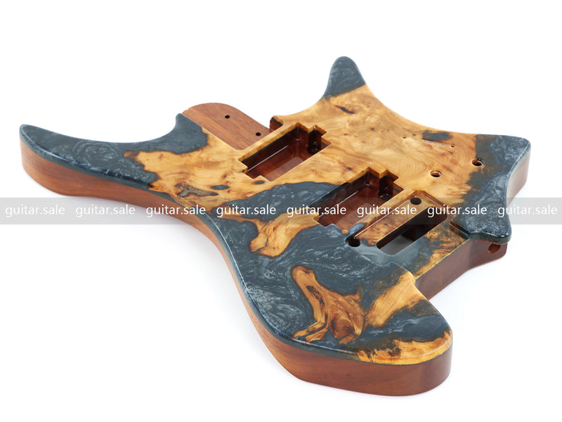 One-of-a-Kind Burl Wood Veneer Epoxy Resin Headless Electric Guitar Body (HBE-020)