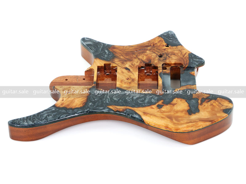 One-of-a-Kind Burl Wood Veneer Epoxy Resin Headless Electric Guitar Body (HBE-022)