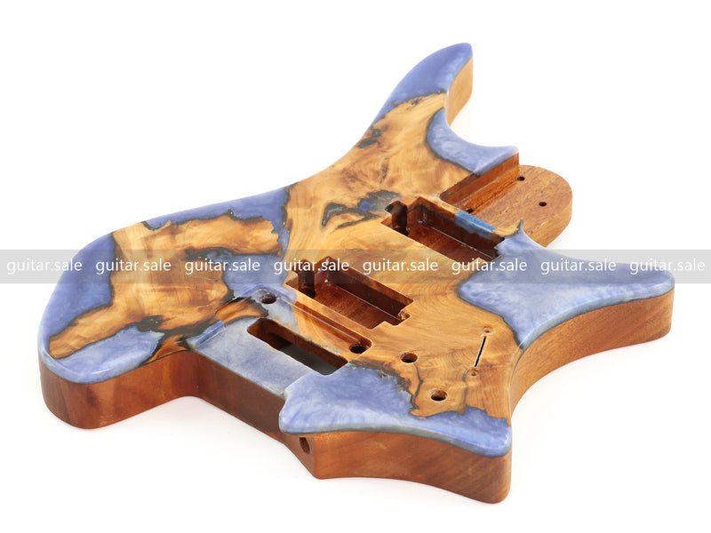 One-of-a-Kind Burl Wood Veneer Epoxy Resin Headless Electric Guitar Body (HBE-024)